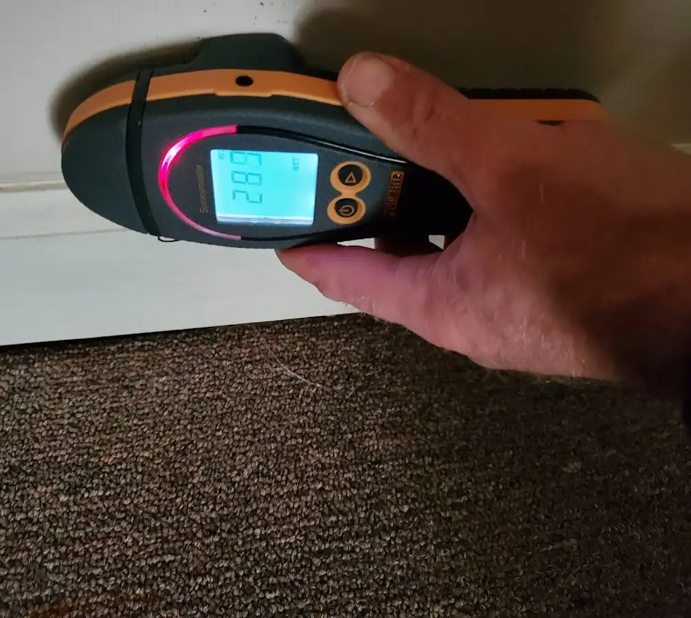 Moisture detection at baseboard during Burst Pipe Cleanup in River Ridge